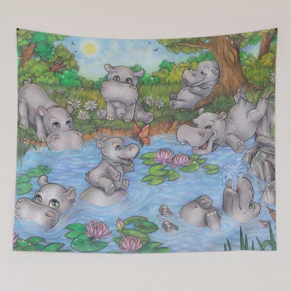 Item preview, Hippos bathing - a cute gift idea for every hippo friend designed and sold by ZadzeneaArt.