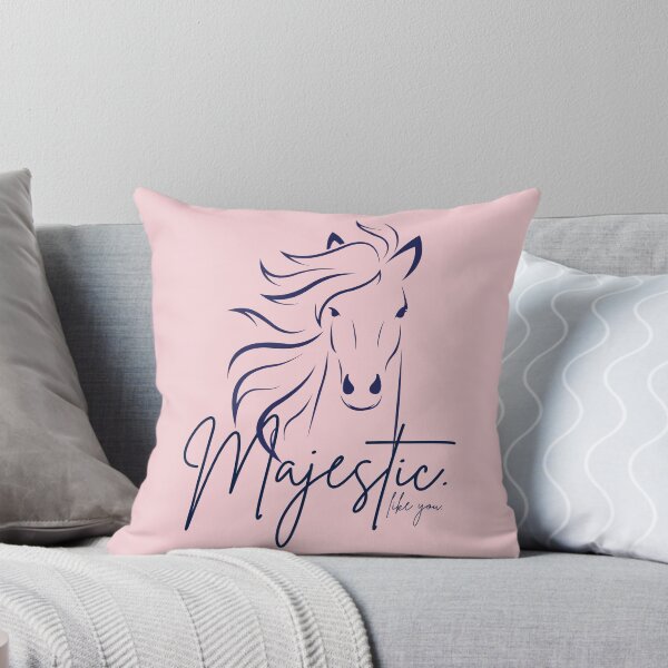Lovely Light Pink & Navy Blue "Majestic ... like you" Horse  Throw Pillow