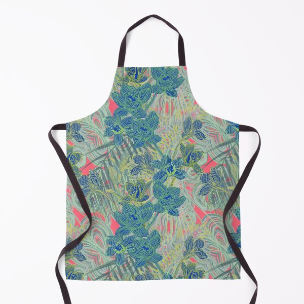 Item preview, Tropical pattern with yellow and green and blue exotic foliage with acid orchids on purple background designed and sold by ANAKOTO.