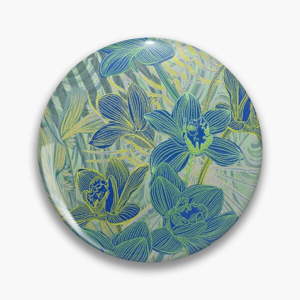 Item preview,  Tropical pattern with yellow and green and blue exotic foliage with acid orchids on purple background designed and sold by ANAKOTO.