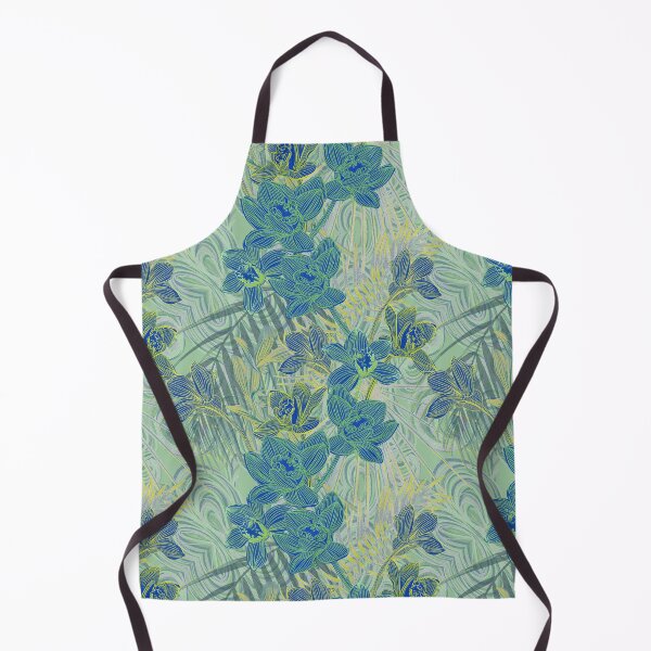 Item preview, Tropical pattern with yellow and green and blue exotic foliage with acid orchids on purple background designed and sold by ANAKOTO.