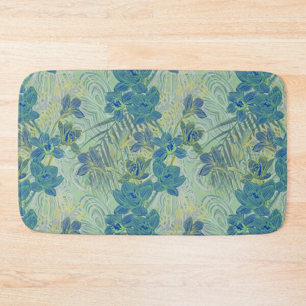 Item preview,  Tropical pattern with yellow and green and blue exotic foliage with acid orchids on purple background designed and sold by ANAKOTO.