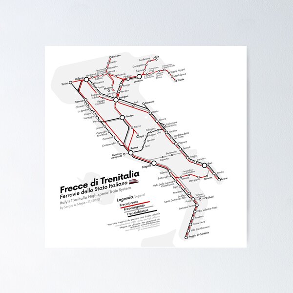 Item preview, Italy's Trenitalia High-speed Train System Map | 2020-2 designed and sold by Sergio's Maps and Graphics.
