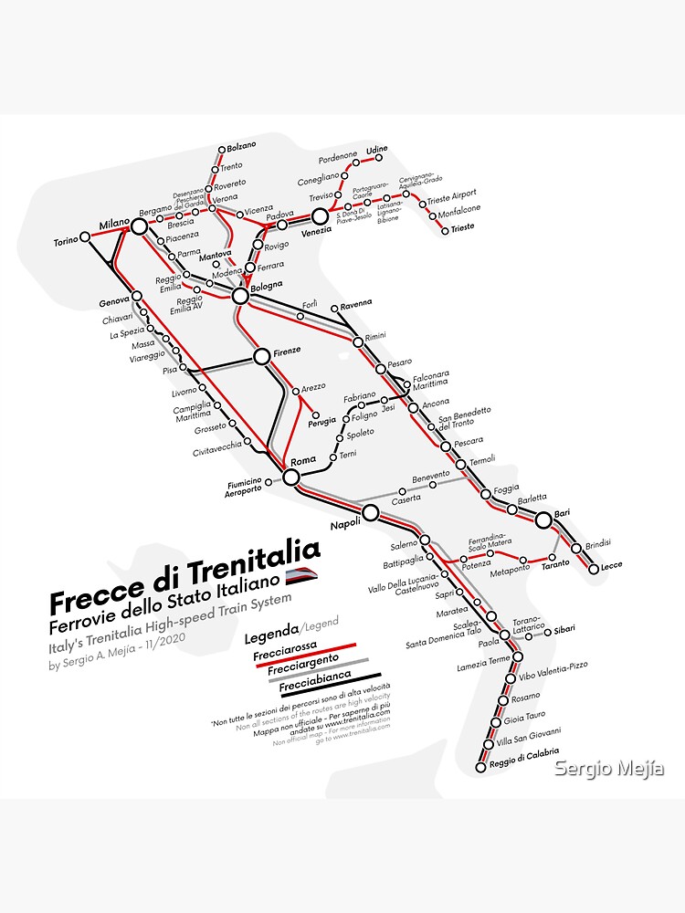 Italy S Trenitalia High Speed Train System Map 2020 2 Sticker For