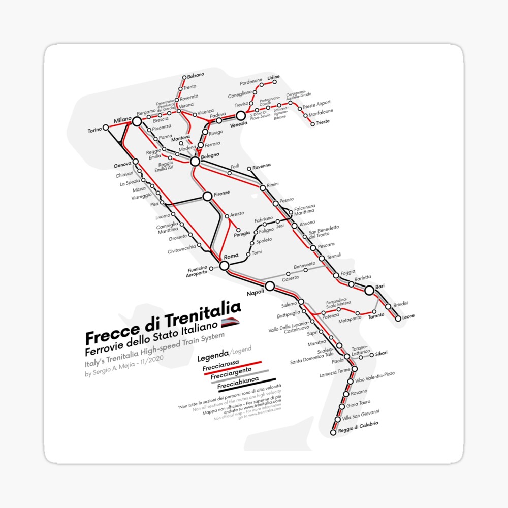 Italy's Trenitalia High-speed Train System Map | 2020-2 | Poster