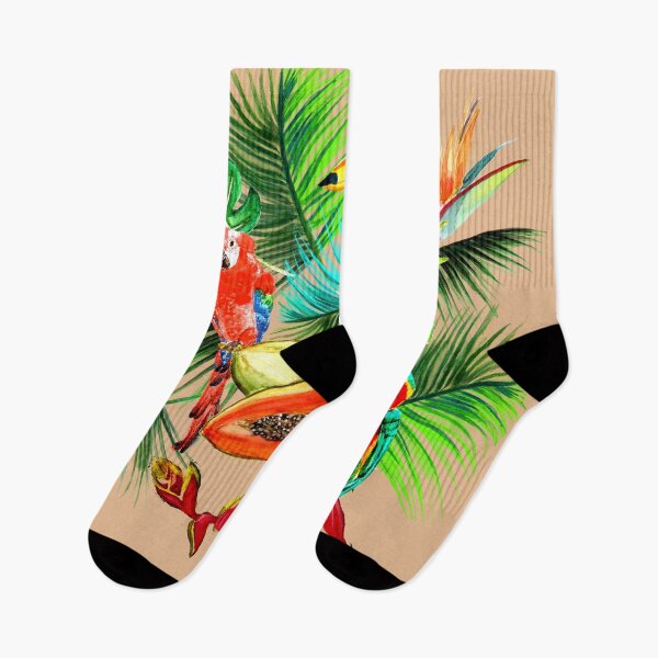 Item preview, Parrots, toucan, papaya and tropical leaves from my own hand painted watercolors designed and sold by skiair.