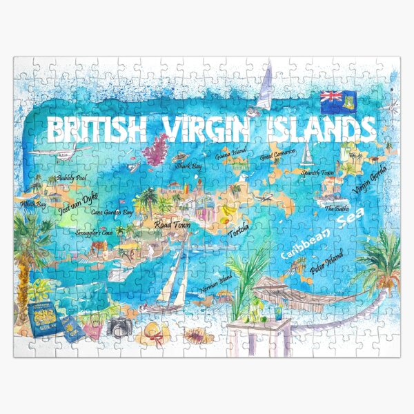 Item preview, British Virgin Islands Illustrated Travel Map with Roads and Highlights designed and sold by artshop77.