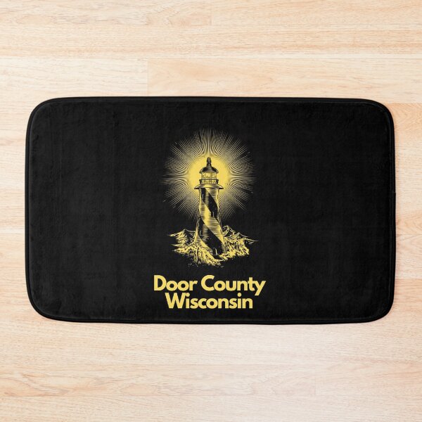 Item preview, Door County Wisconsin Lighthouse Waves Beacon Rocks Graphic Drawing Picture Design Lake Michigan Travel Vacation Camping Bright Yellow and Black designed and sold by fineartprints1.