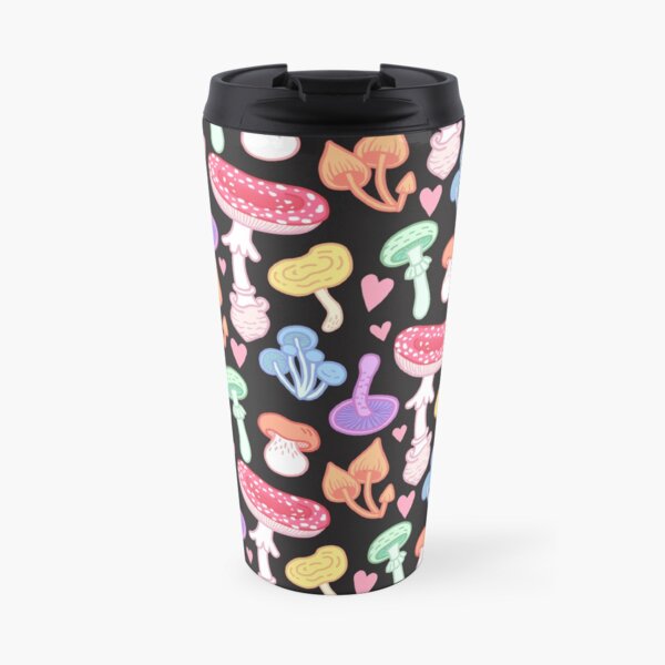 Mushroom Pattern on Black Travel Mug