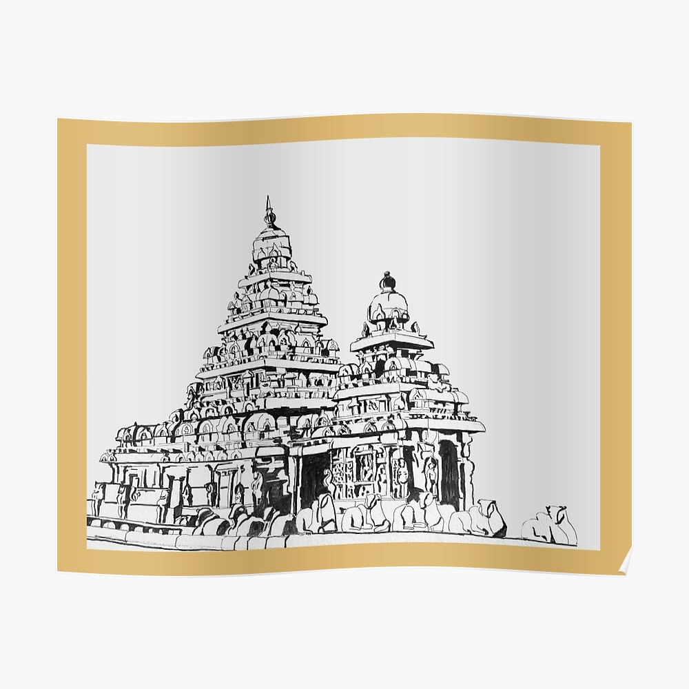 How to draw Mahabalipuram Shore Temple Tamil Nadu
