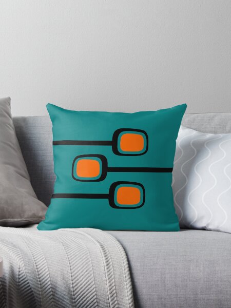Aperçu de l'œuvre Branches rétro noir et orange sur impression moderne du milieu du siècle sarcelle créée et vendue par RetroTrend.