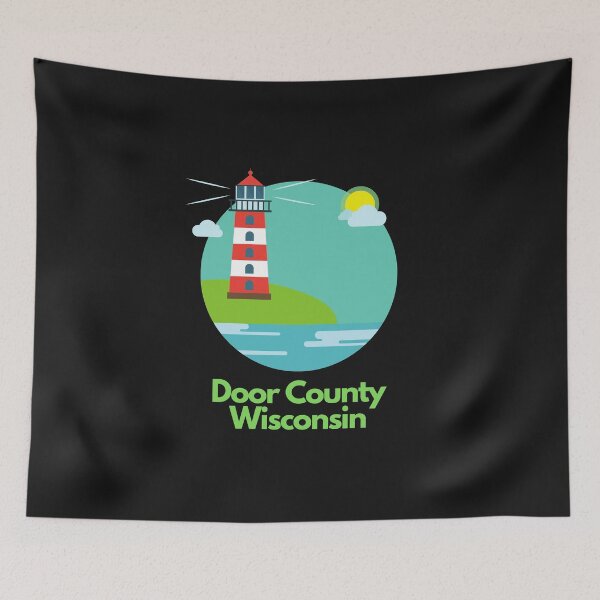Item preview, Door County Wisconsin Lighthouse Red White With Sun Graphic Drawing Design Lake Michigan Travel Vacation Camping designed and sold by fineartprints1.