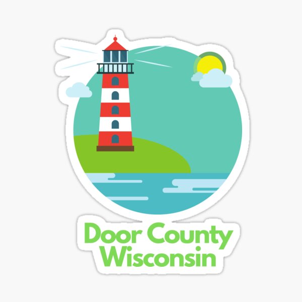 Item preview, Door County Wisconsin Lighthouse Red White With Sun Graphic Drawing Design Lake Michigan Travel Vacation Camping designed and sold by fineartprints1.