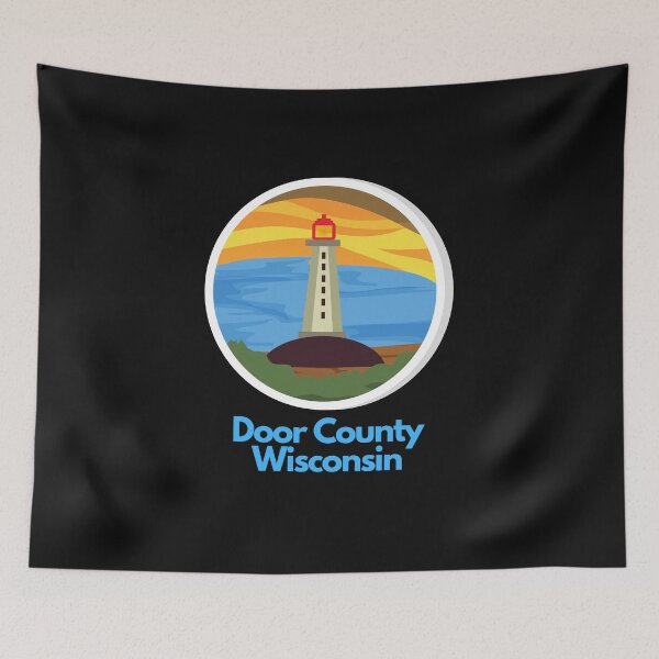 Item preview, Door County Wisconsin Lighthouse Sunset Shore Graphic Drawing Design Lake Michigan Travel Vacation Camping designed and sold by fineartprints1.