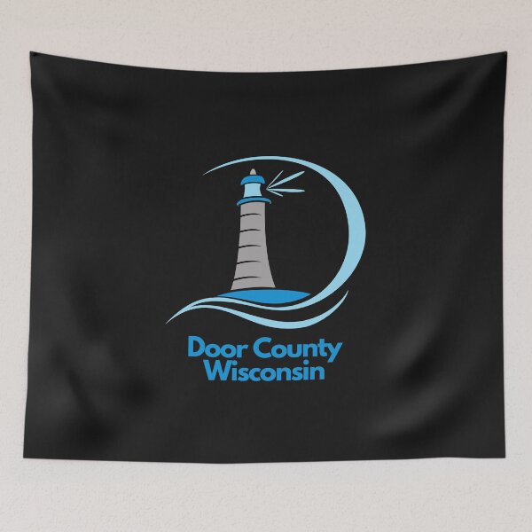 Item preview, Door County Wisconsin Lighthouse Blue Grey With Wave Graphic Drawing Design Lake Michigan Travel Vacation Camping designed and sold by fineartprints1.