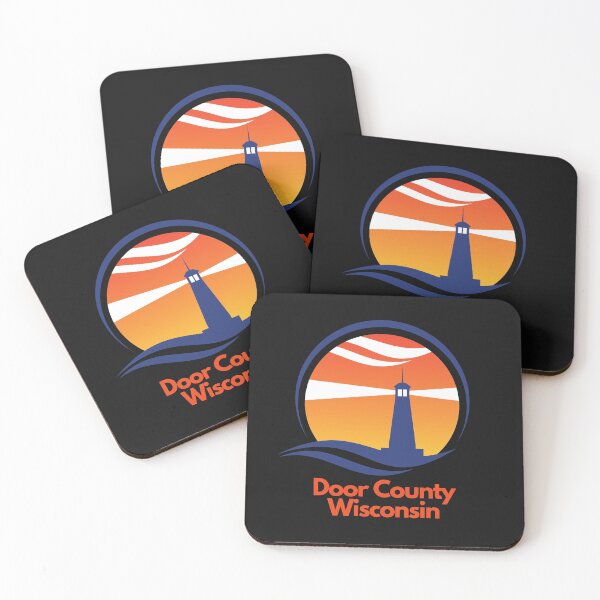 Item preview, Door County Wisconsin Lighthouse Orange Blue Sunset Wave Graphic Drawing Design Lake Michigan Travel Vacation Camping designed and sold by fineartprints1.