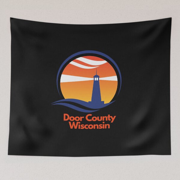 Item preview, Door County Wisconsin Lighthouse Orange Blue Sunset Wave Graphic Drawing Design Lake Michigan Travel Vacation Camping designed and sold by fineartprints1.
