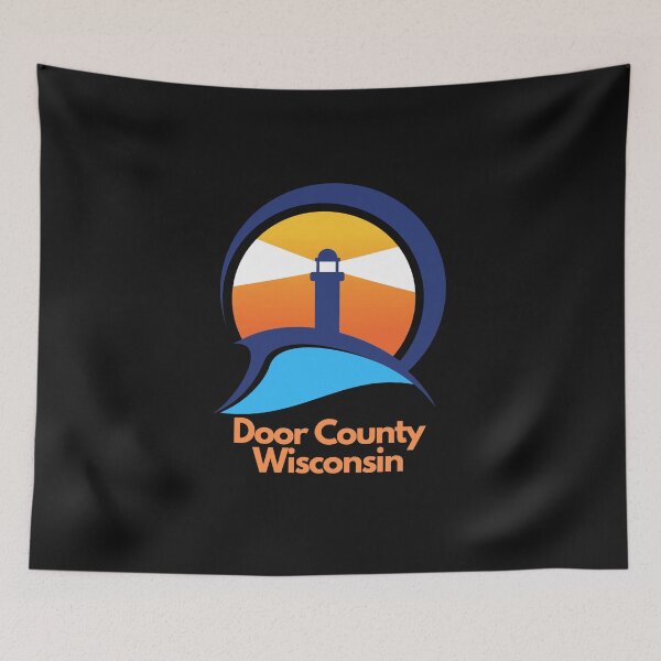 Item preview, Door County Wisconsin Lighthouse Orange Blue Sunset Wave Graphic Drawing Design Lake Michigan Travel Vacation Camping Version 2 designed and sold by fineartprints1.