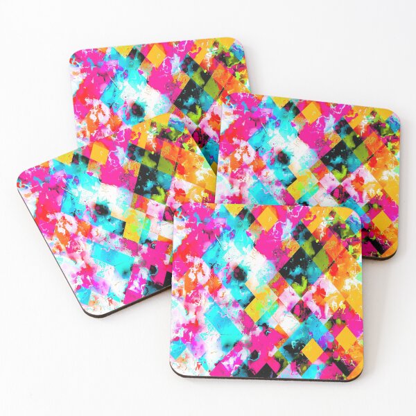 Item preview, colorful geometric pixel square pattern abstract background in pink blue orange designed and sold by Mrvell.