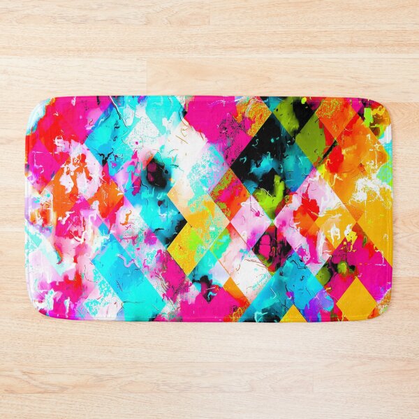 Item preview, colorful geometric pixel square pattern abstract background in pink blue orange designed and sold by Mrvell.