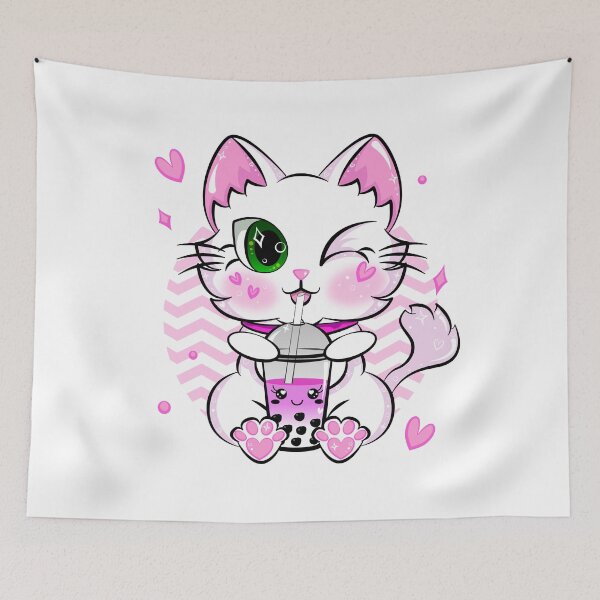 Item preview, Kawaii Boba Tea Cat Bubble Retro Style Anime Strawberry designed and sold by ZNOVANNA.