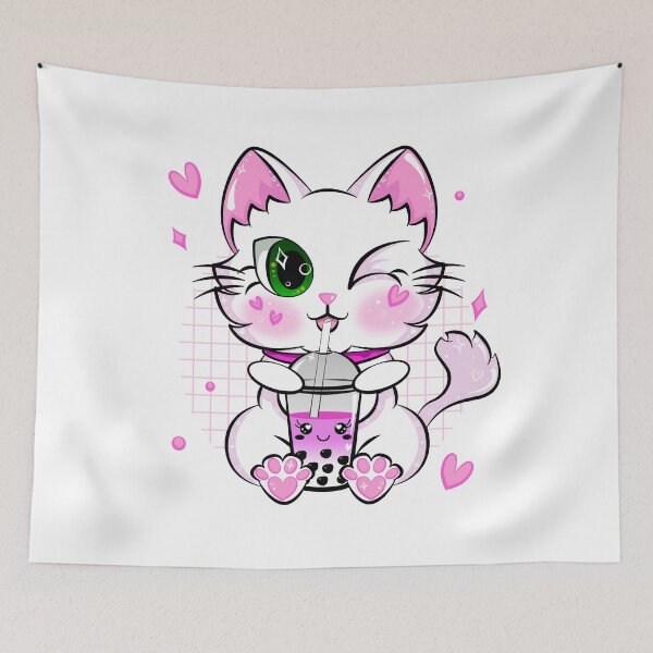 Item preview, Kawaii Neko Cat Pink Japanese Bubble Tea Kitty Boba Drink designed and sold by ZNOVANNA.