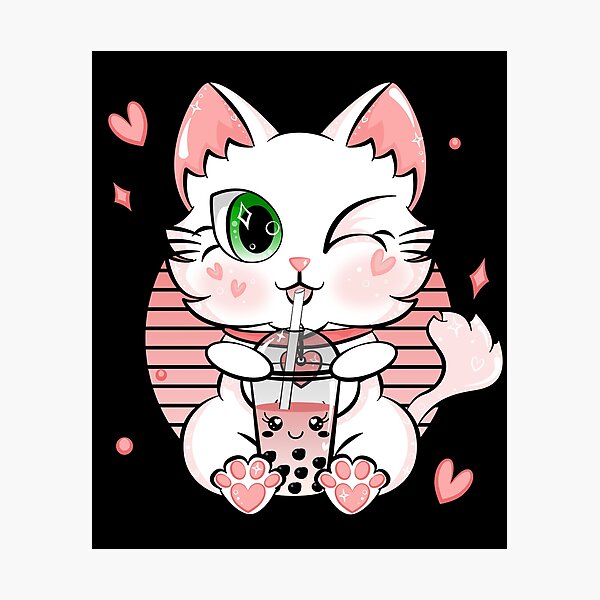 "Japanese Kawaii Kitty Cute Bubble Tea Cat Boba Tea" Photographic Print