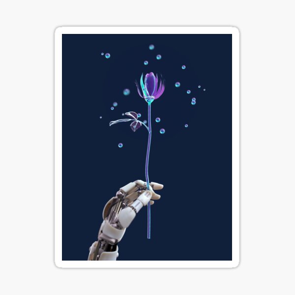 robot hand holding an artificial flower  Sticker