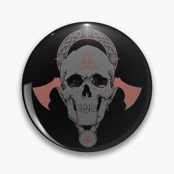 Item preview, Viking Skull Norse Triquetra Trinity Knot Valknut Axes Grey Red designed and sold by BluePagan.