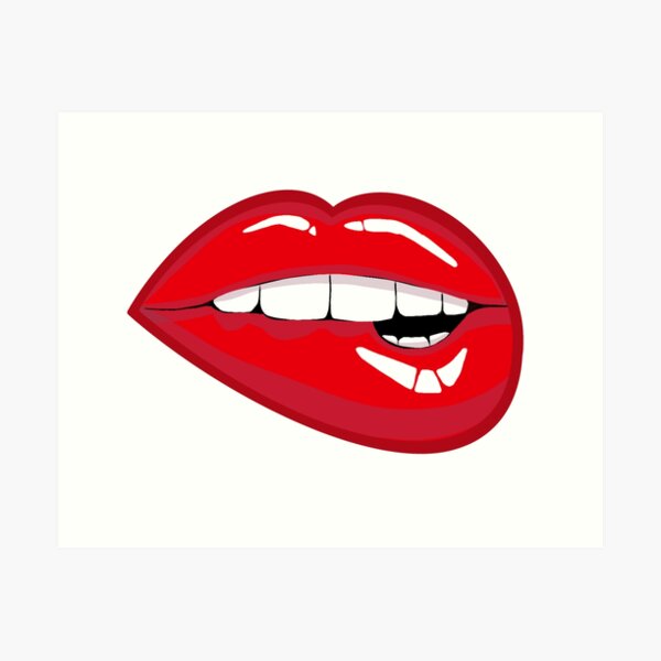 Red biting lip emoji Art Print