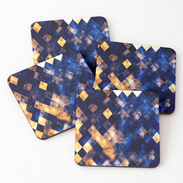 Item preview, geometric pixel square pattern abstract art in blue brown orange designed and sold by Mrvell.
