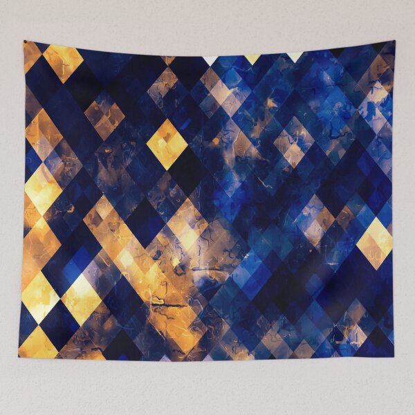 Item preview, geometric pixel square pattern abstract art in blue brown orange designed and sold by Mrvell.