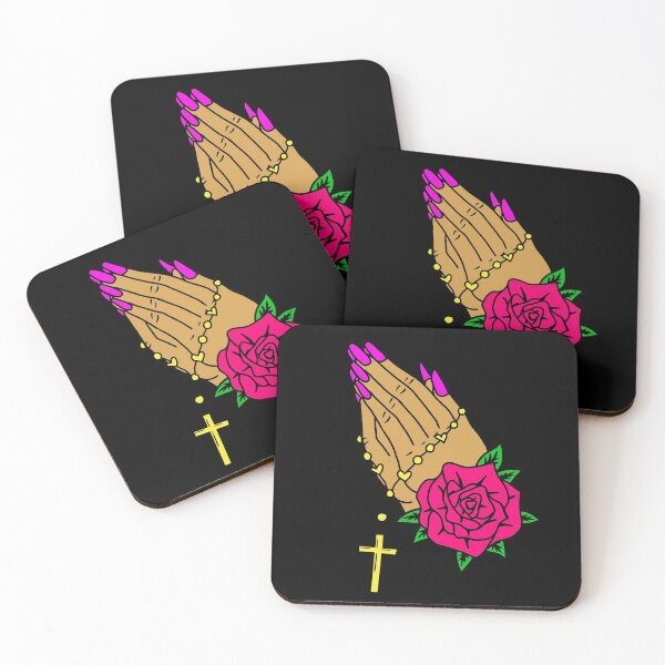 Item preview, Girly Praying Hands with Pink Rose and Gold Cross designed and sold by TheCraftyDrunkCo.