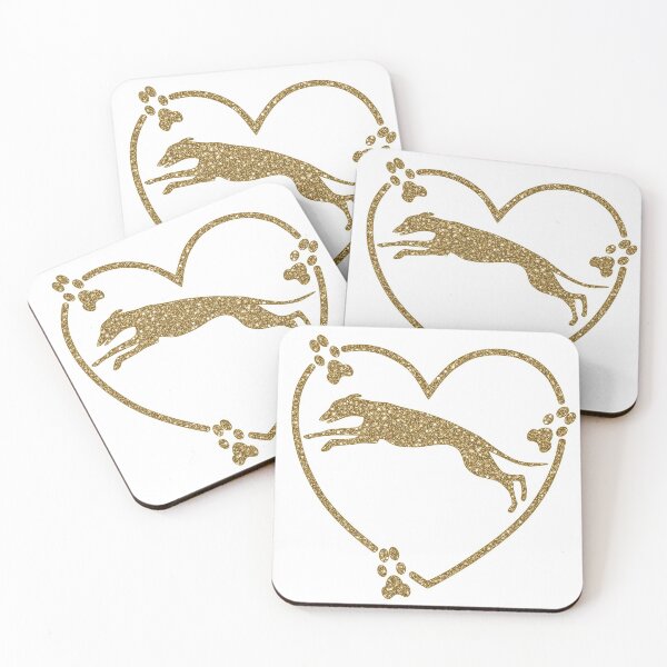 Item preview, Greyhound Running Heart Paw Prints Gold Glitter-look designed and sold by GreytGraphicals.