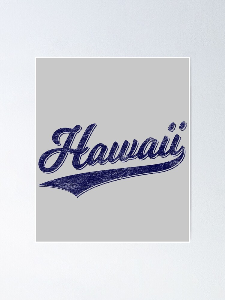 "STATE OF HAWAII BASEBALL SPORT SCRIPT CURSIVE (DISTRESSED BLUE