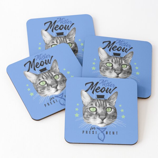 Item preview, Mister Meow for president, cat in tie with hat, black and white, blue background designed and sold by courbebleue.