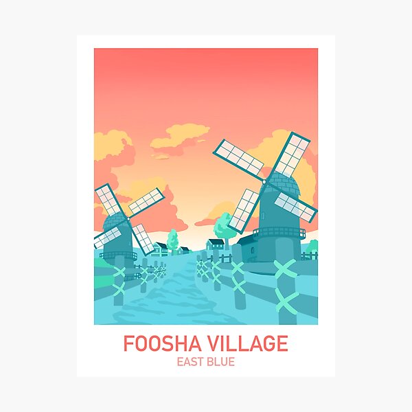 Aperçu de l'œuvre One Piece Foosha Village - Dawn Island - Affiche de voyage d'anime créée et vendue par AnimeDesignX.