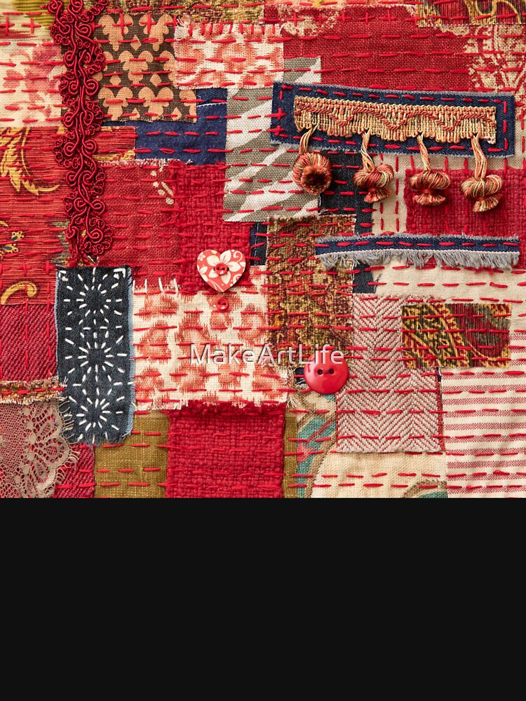 "Red Boroinspired panel with sashiko stitching" Tshirt for Sale by