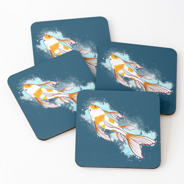 Item preview, Watercolor Orange and White Koi Fish Illustration on Sea Blue Background designed and sold by Creacats.