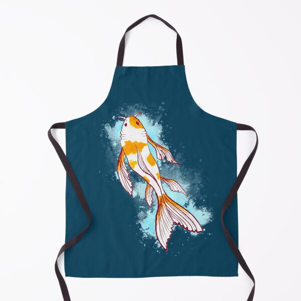 Item preview, Watercolor Orange and White Koi Fish Illustration on Sea Blue Background designed and sold by Creacats.
