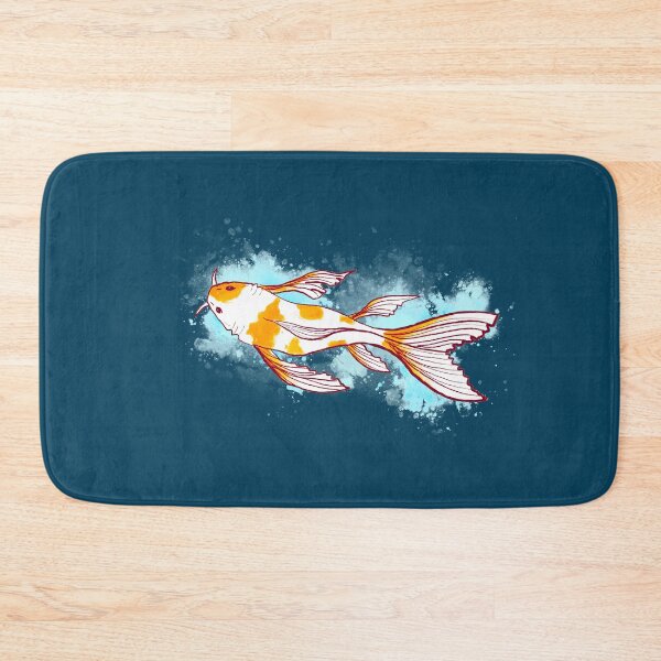 Item preview, Watercolor Orange and White Koi Fish Illustration on Sea Blue Background designed and sold by Creacats.