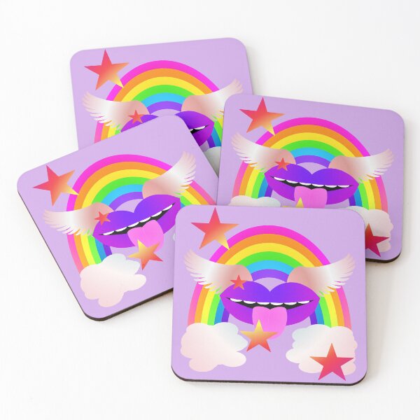 Item preview, Groovy Winged Lips, Rainbow and Stars - PURPLE designed and sold by RawSunArt.