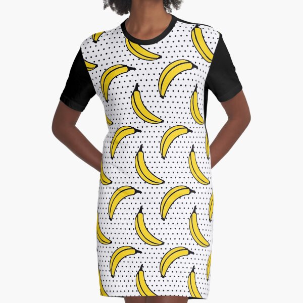 Polka Dot Banana Print Graphic T-Shirt Dress