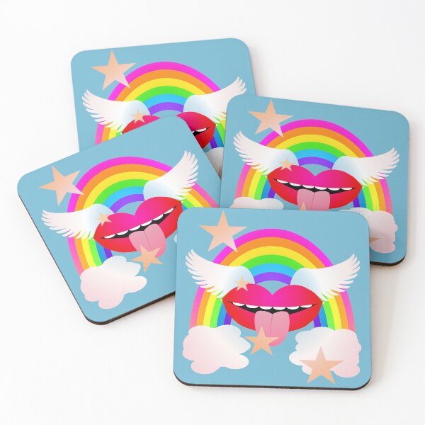 Item preview, Groovy Winged Lips, Rainbow and Stars - RED designed and sold by RawSunArt.