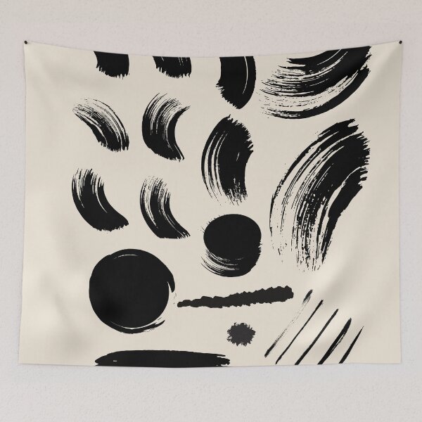 Item preview, Black Brush strokes minimalist primitive tribal geometric balance abstract modern Nordic Boho Minimalistic line art Mid Century solid soft gradient Ink cave design pattern VII designed and sold by AbstractTrace.