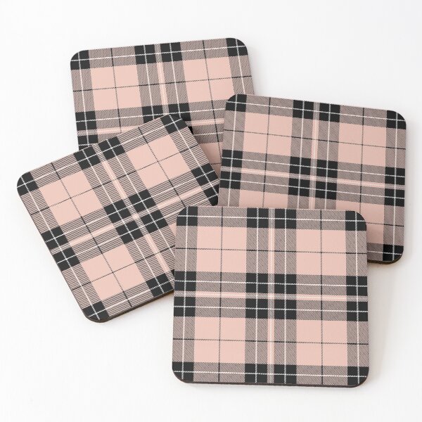 Item preview, Plaid Tartan Seashell Pink Black White Twill Fabric  designed and sold by LoreliDesigns.