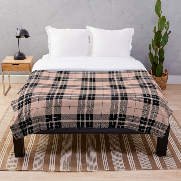 Item preview, Plaid Tartan Seashell Pink Black White Twill Fabric designed and sold by LoreliDesigns.