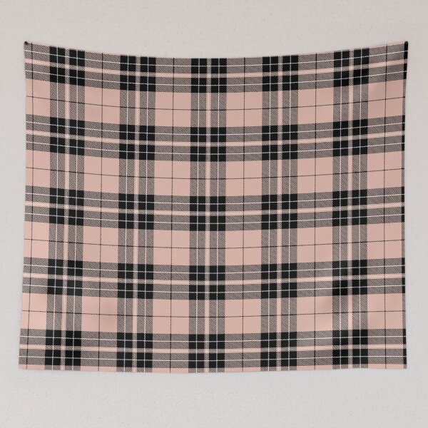 Item preview, Plaid Tartan Seashell Pink Black White Twill Fabric designed and sold by LoreliDesigns.