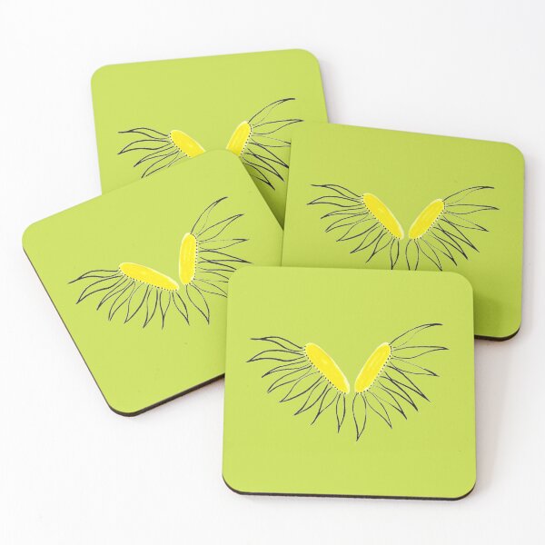 Item preview, Daisy Yellow Coneflower Heads Green Chartreuse Petals Background Hand Drawn designed and sold by H3designs.