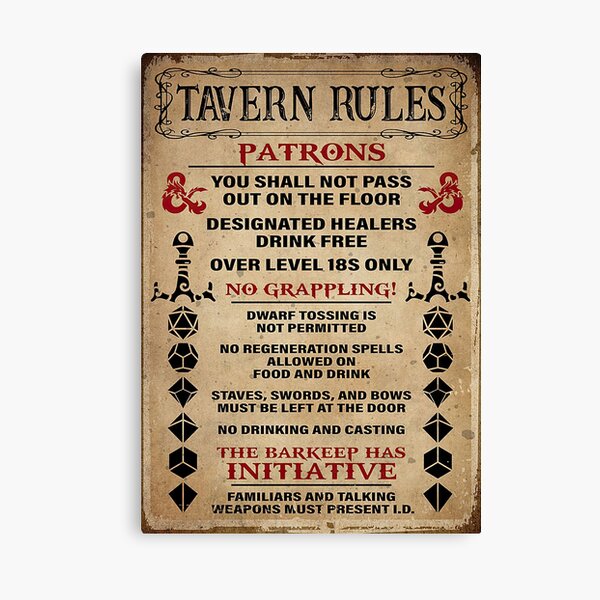 Aperçu de l'œuvre Règles de la taverne DnD Patrons The Barkeep Has Initiative Poster créée et vendue par Bartolomej-1.